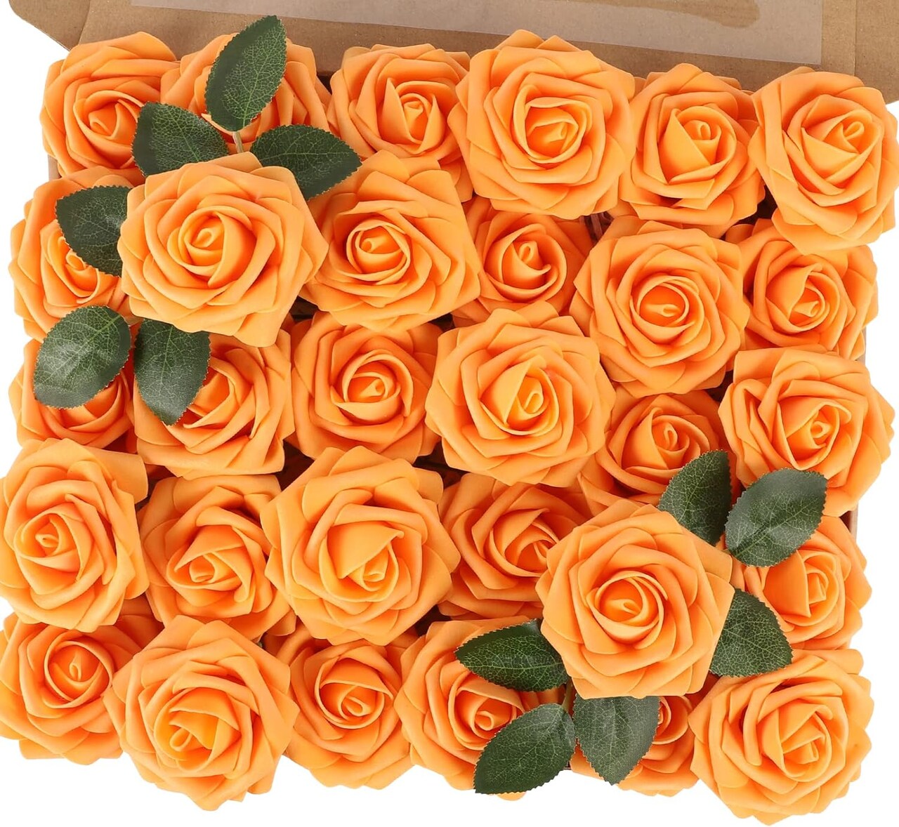 Artificial Rose Flowers 30PCS Real Touch Fake Flowers with Stem Orange Faux
